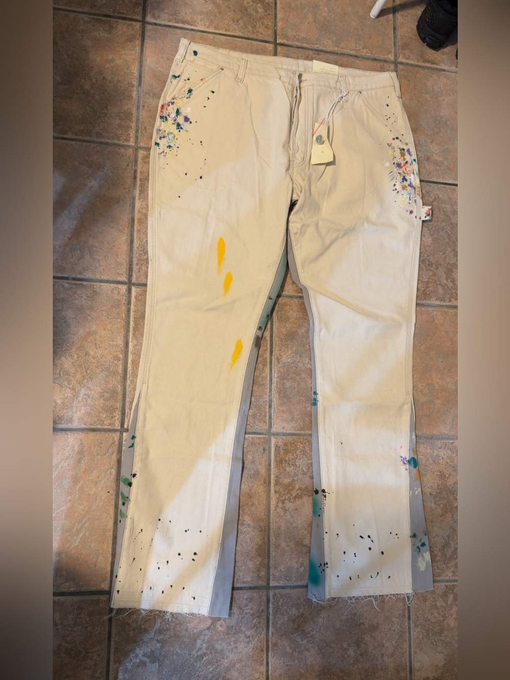 MNML Paint-Splatter Beige Workwear Pants